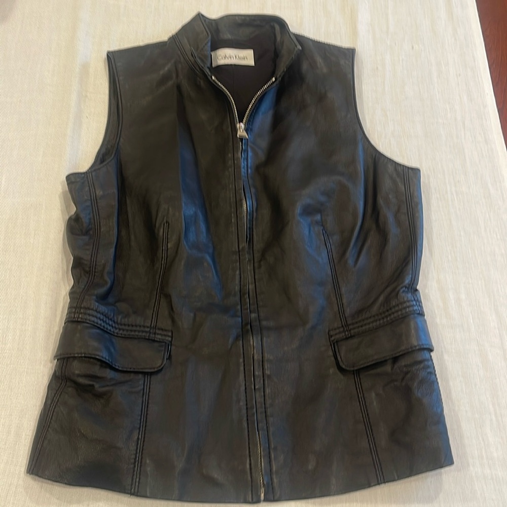B1569 VTG calvin Klein Black Leather Vest SZ XS-S